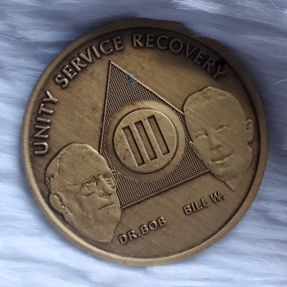 Man On A Bed Three Men Bronze Recovery Medallion Chip AA Alcoholics Anonymous